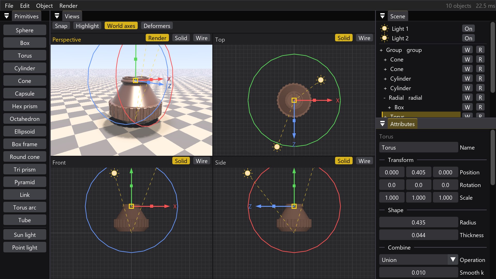 The editor with four views