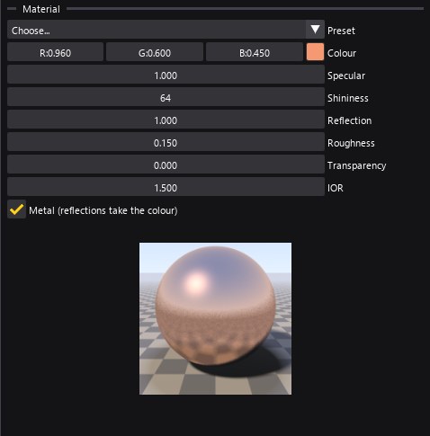 The material editor with a live preview