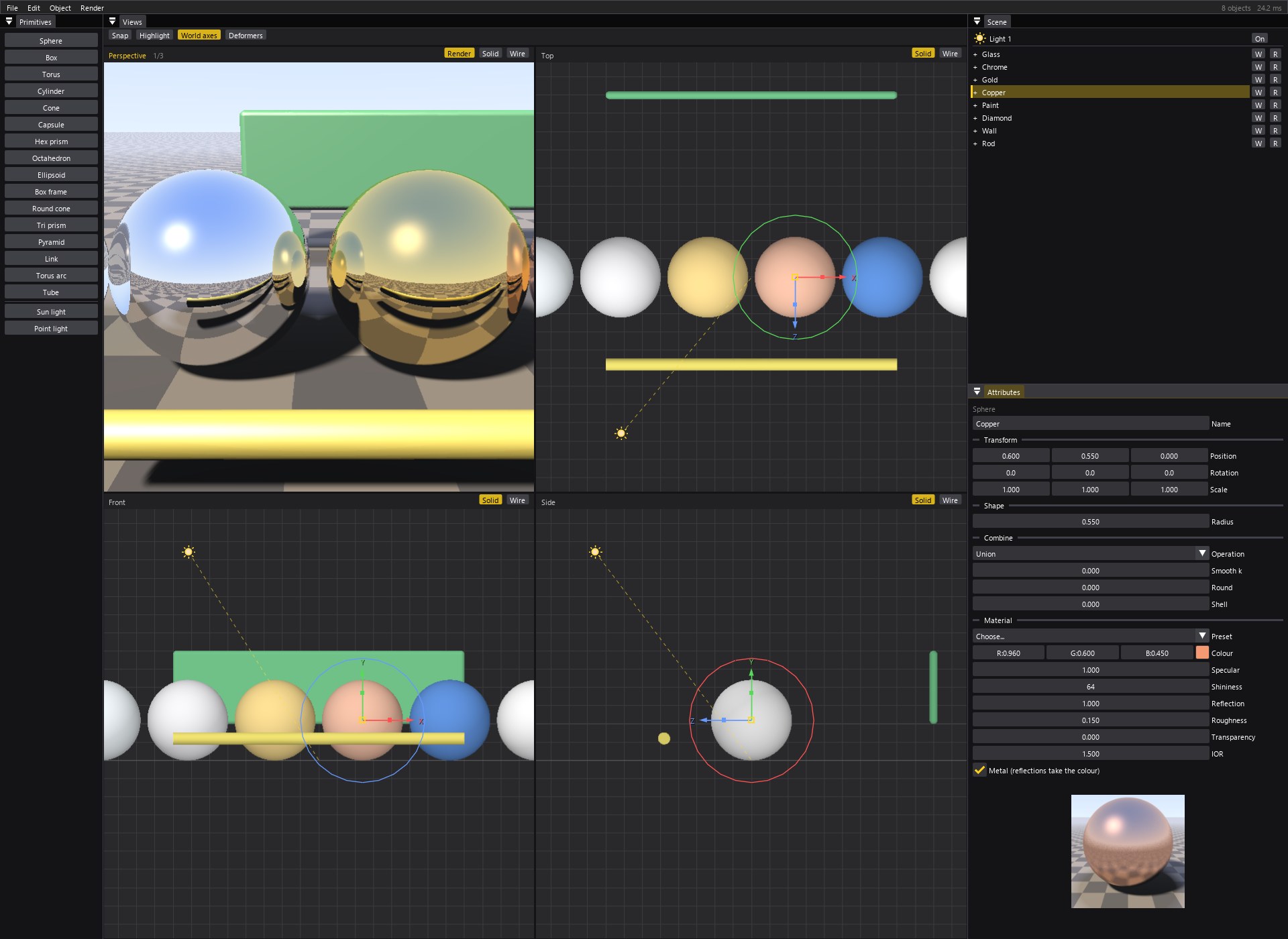 The editor with the material panel